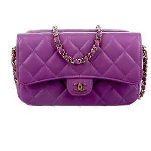 CHANEL Purple Quilted Mini Flap Bag with Gold Chain